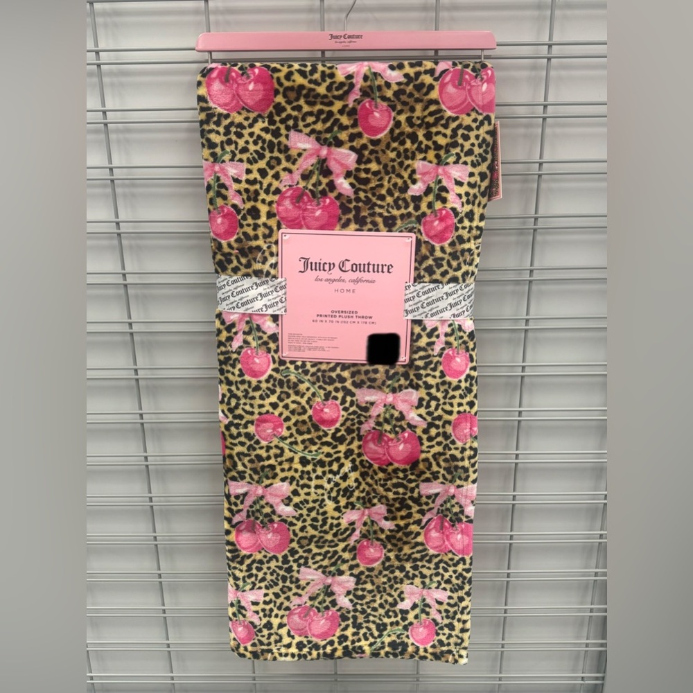 Juicy Couture Cherry Leopard Pink Cherry Throw Blanket 60 x 70